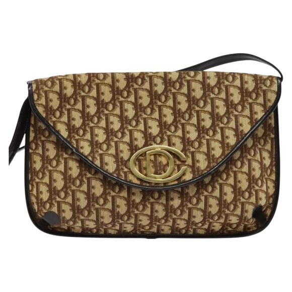 DIOR Trotter Canvas Shoulder Bag Brown Gold - Picture 2 of 12